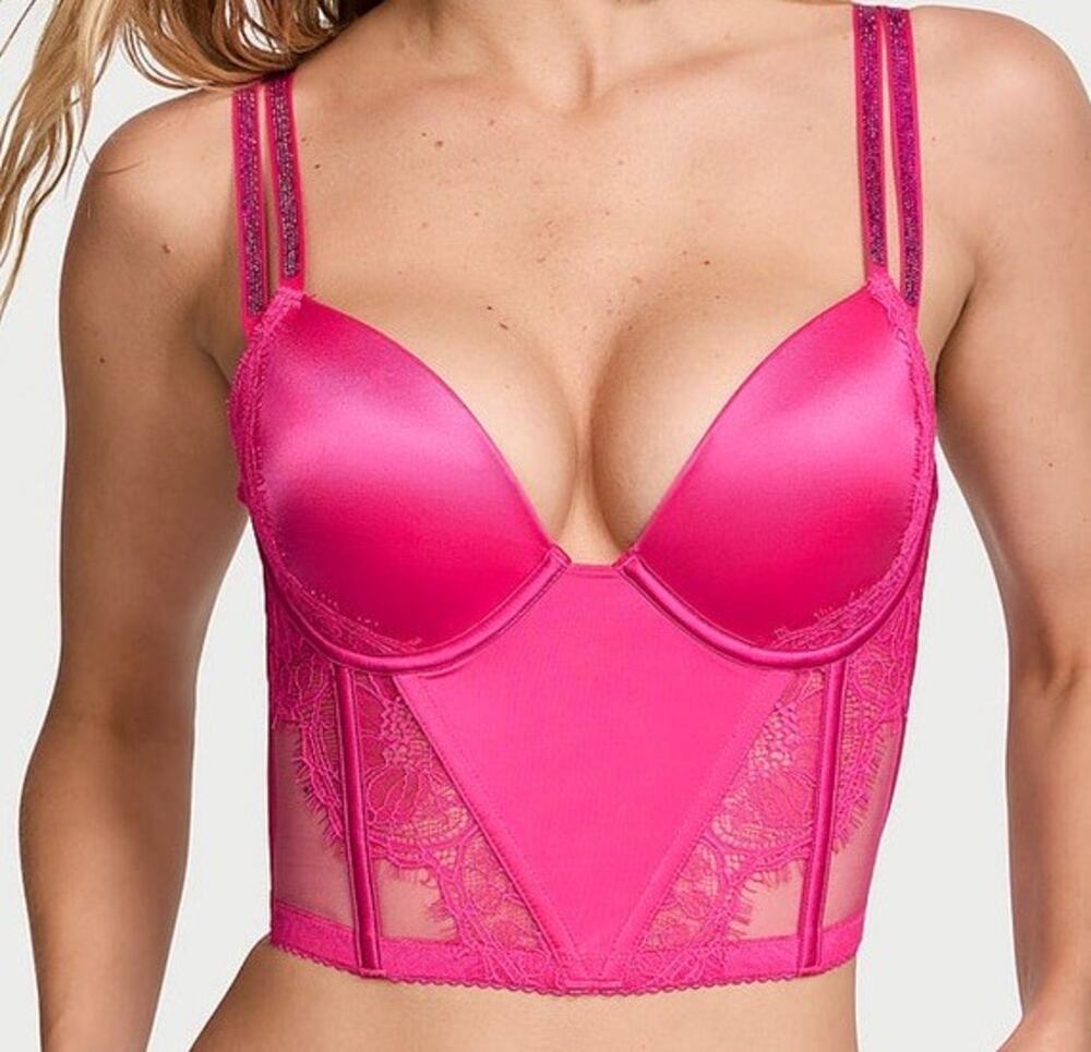 Victoria's Secret Very Sexy Double Shine Strap Push-Up Corset Top Hot Pink 32B